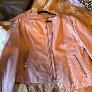 Zip up light pink faux leather jacket light used